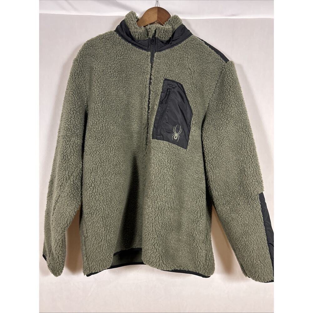 Spyder Sherpa Fleece Jacket Men’s Large Green Full Zip Outdoor Warm NWOT